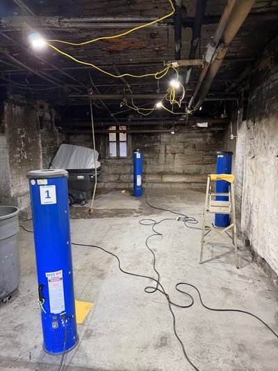 This is the basement of the building we treated that had a fire. 0 smoke smell after our treatment