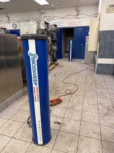 This laundromat had a fire that caused the entire 9,000 sq ft structure to reek of smoke. Within 48 hours we scoped, performed our treatment, and permanently eliminated the fire smoke odor.